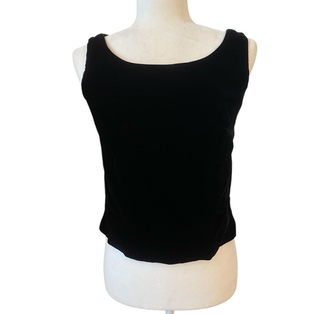 Vintage Womens 1960s Black Velvet Sleeveless Top